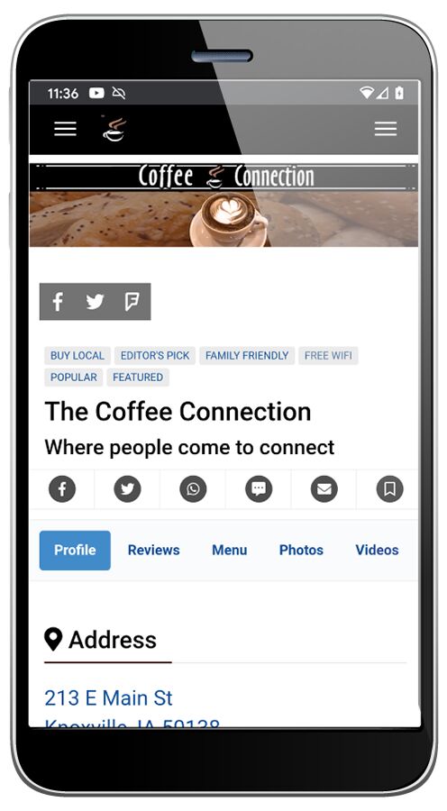 Coffee shop listing